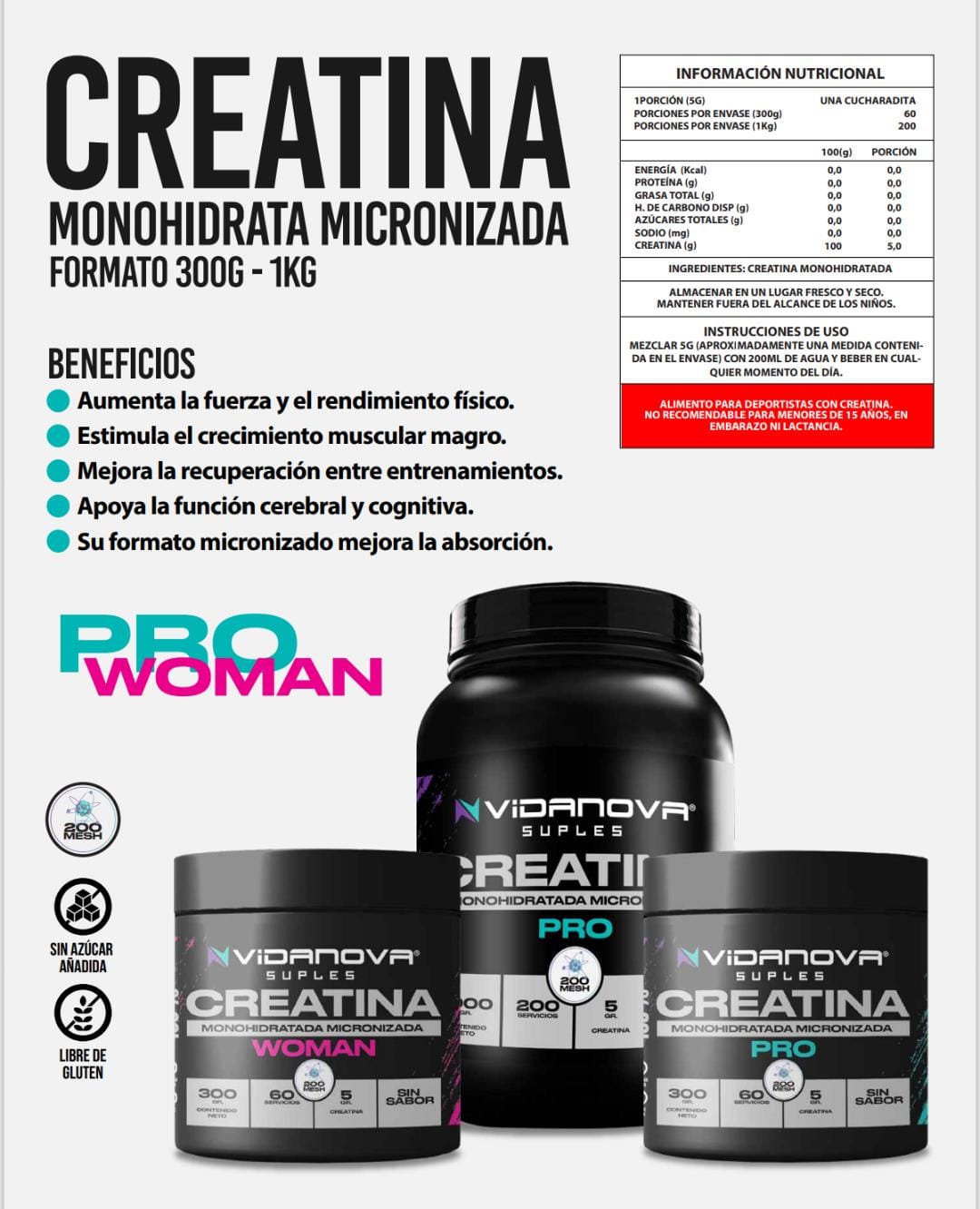 Creatina PRO Monohidratada Micronizada 300g