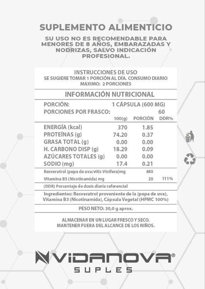 NAD+ RESVERATROL 500 MG 60 CAPS ORIGINAL